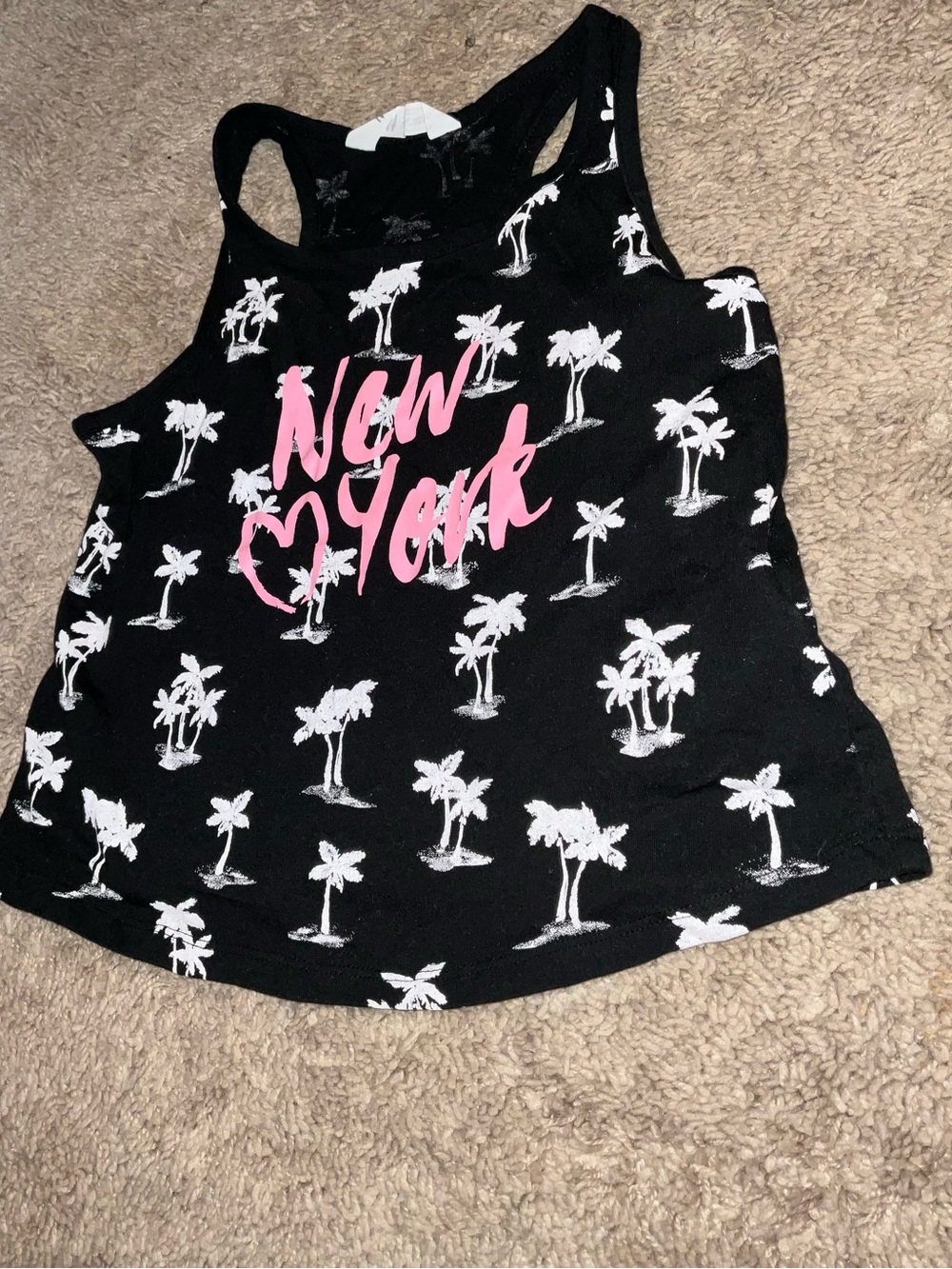 H&M Black Tank Top with White Palm Print and Pink "New York"